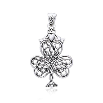 Celtic Knotwork Shamrock & Irish Claddagh Silver Pendant TPD957 - Jewelry